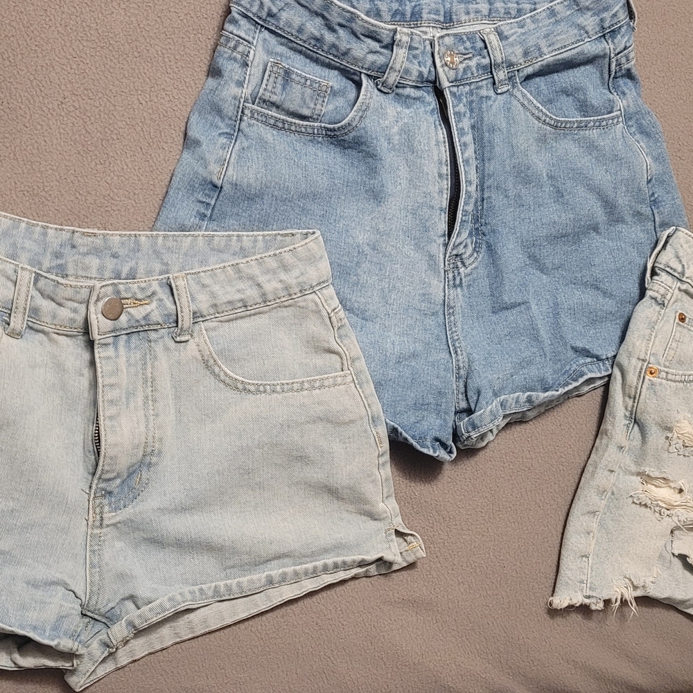 Denim Women's Shorts - Light and Medium Blue Three Pairs